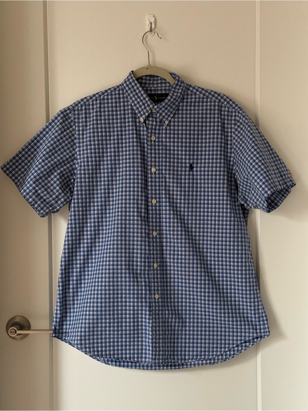Ralph Lauren Blue Plaid Short Sleeve Button Up Large